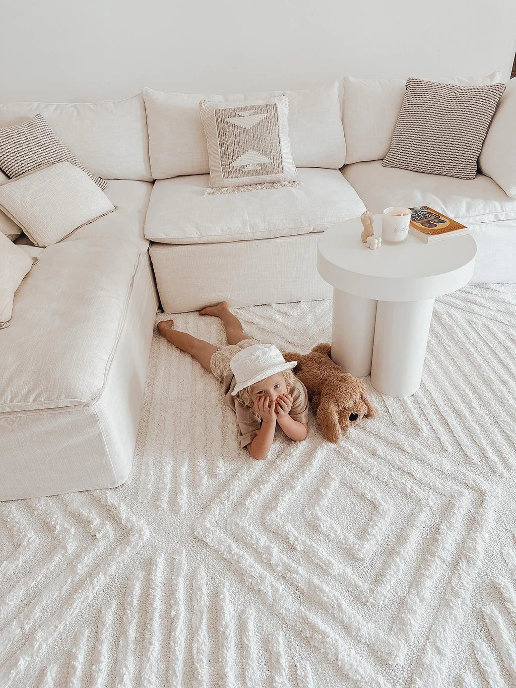 ESSA - Catriona Ivory Cream Geometric Textured Rug