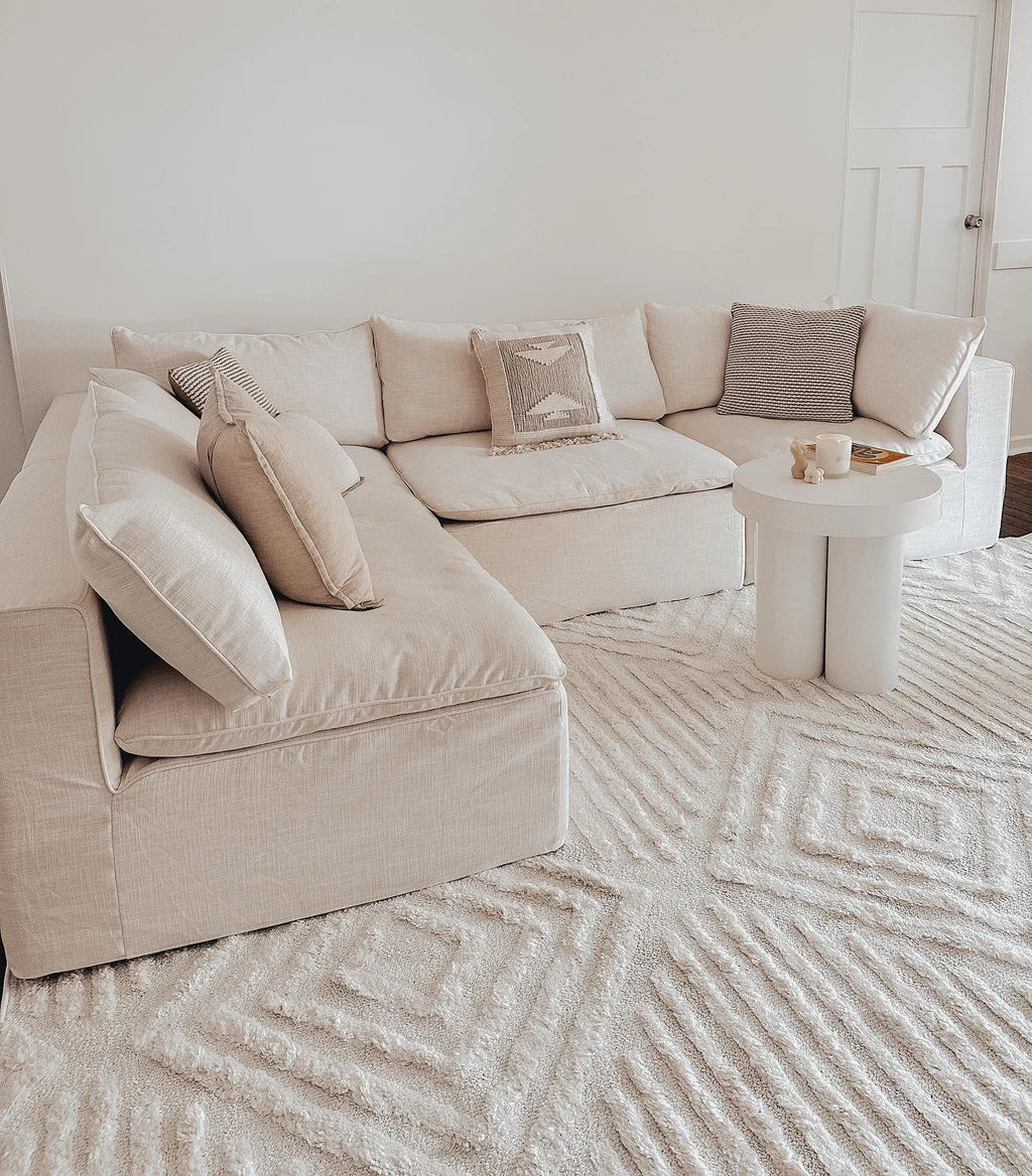 ESSA - Catriona Ivory Cream Geometric Textured Rug