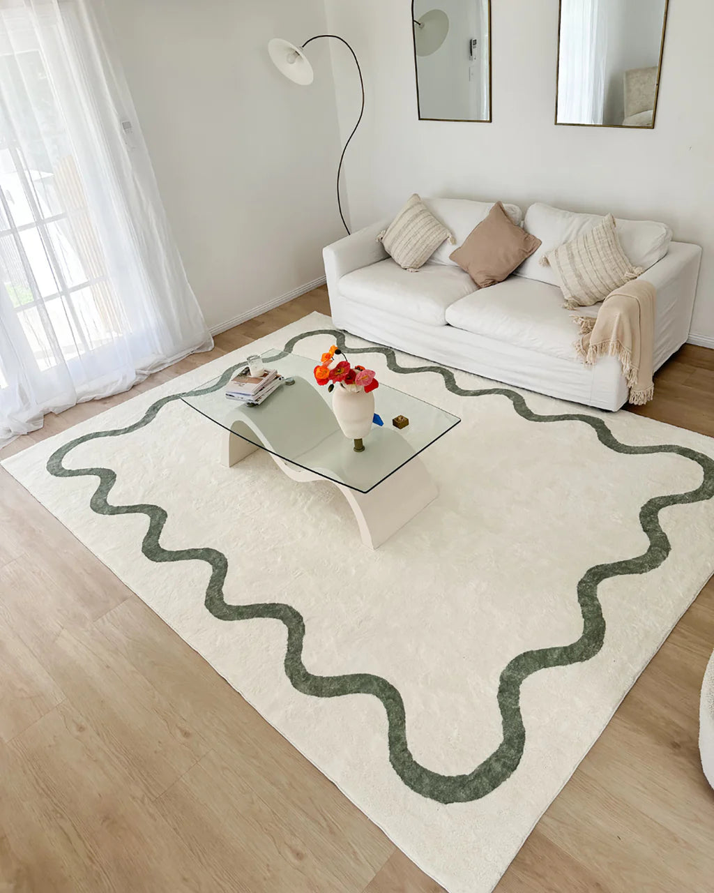 ESSA - Jamie Green Wiggle Bordered Washable Rug