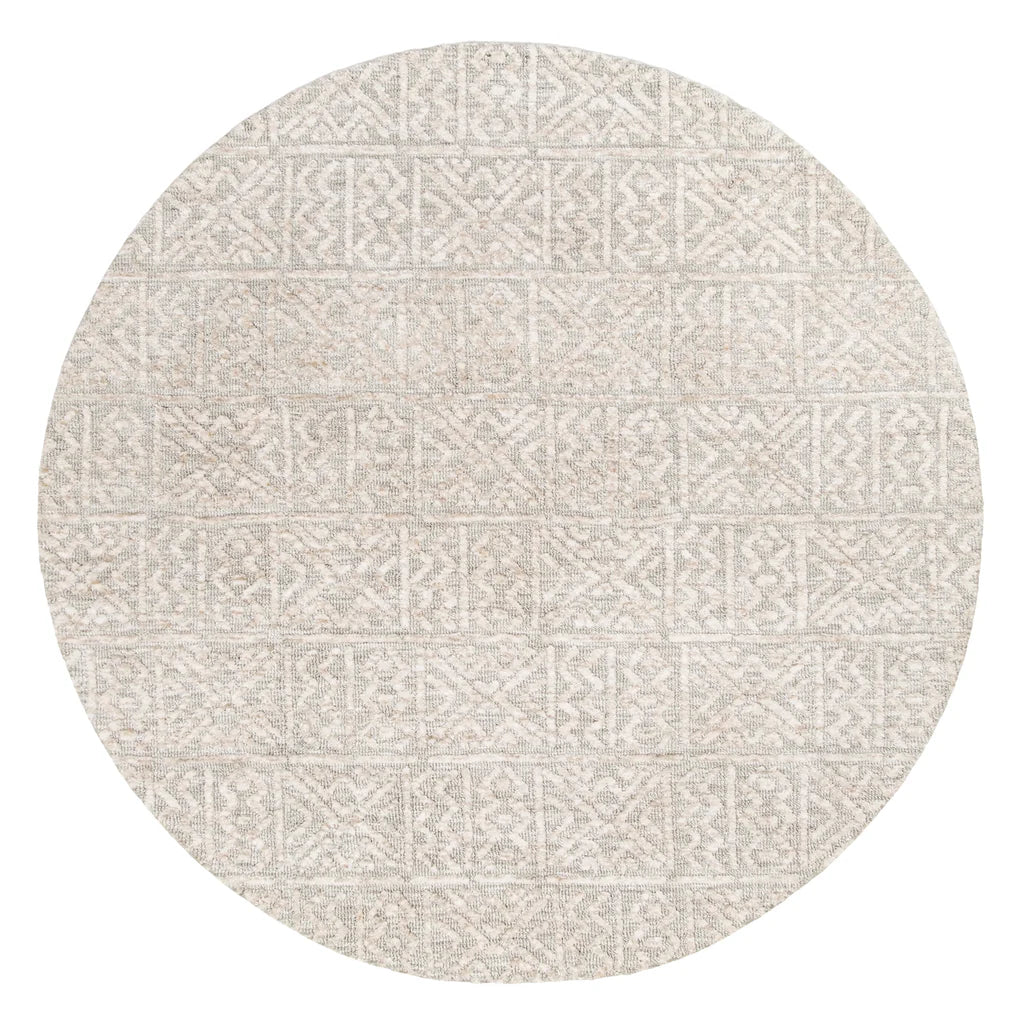 ESSA - Melia Grey and Ivory Tribal Textured Round Rug